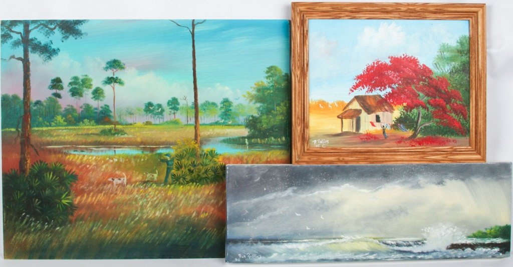 LOT OF 3 PAT ROLLINS FLORIDA SCENES OIL ON CANVAS (1 of 4)