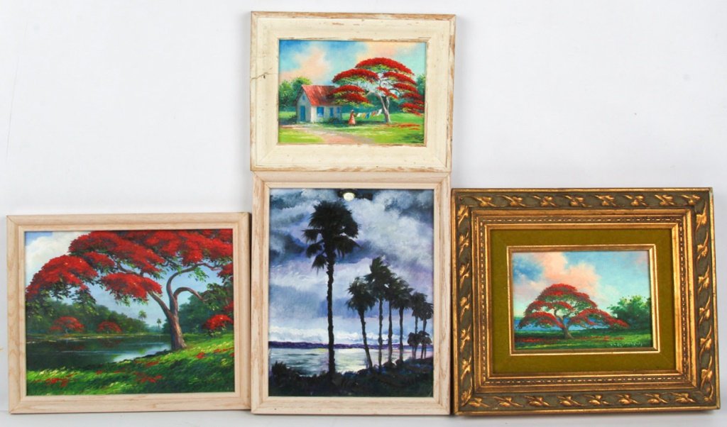 4 UNSIGNED FLORIDA SCENES OIL ON BOARD & GICLEES (1 of 5)