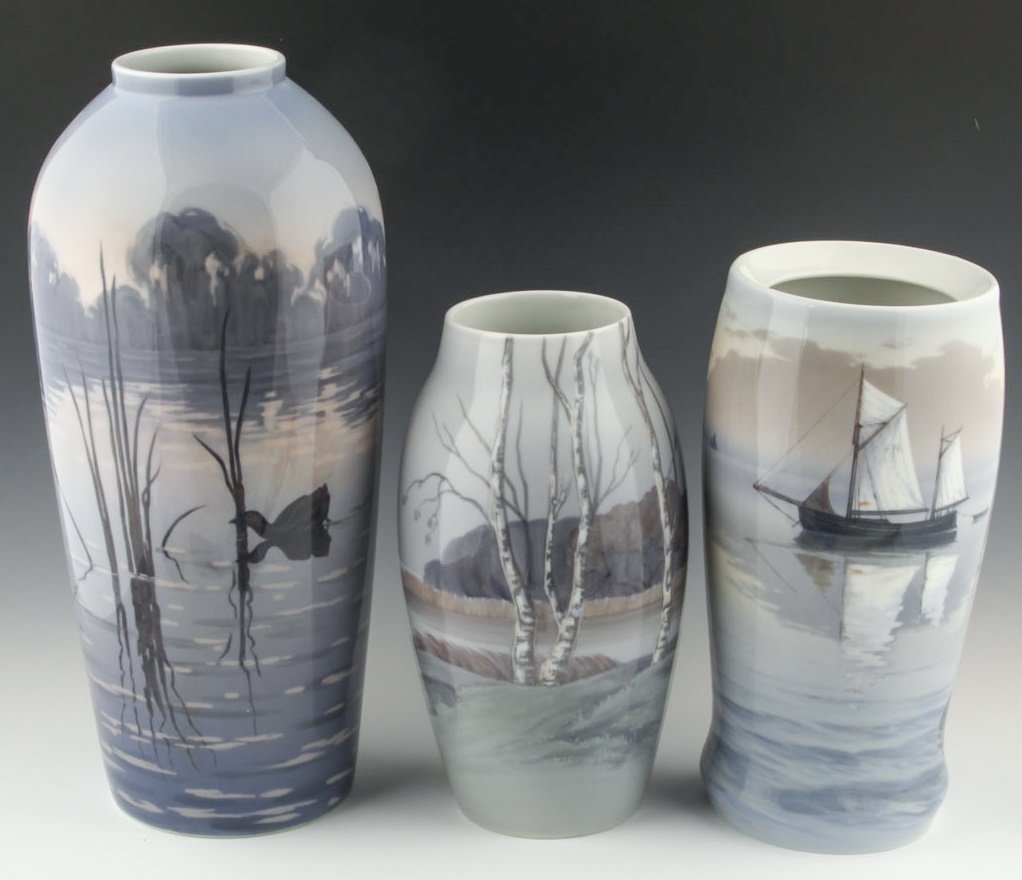 LOT OF 3 BING & GRONDAHL PORCELAIN VASES (1 of 7)