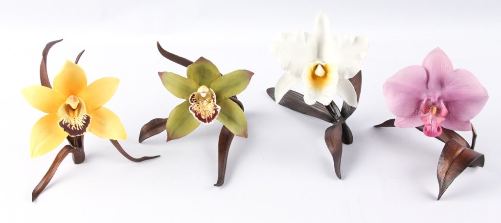 LOT OF 4 BOEHM BRONZE PORCELAIN FLOWER FIGURINES (1 of 4)