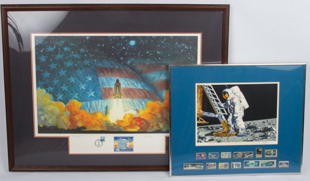 TWO LARGE FRAMED COMMEMORATIVE SPACE STAMPS (1 of 3)