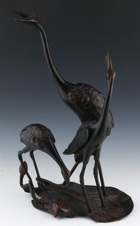 MODERN BRONZE STATUE OF 3 CRANES UNSIGNED (1 of 5)