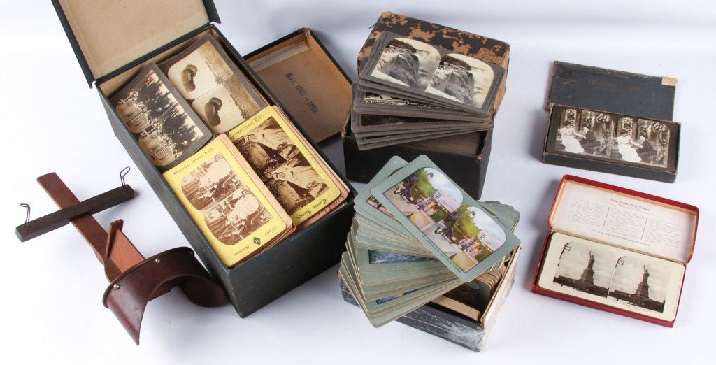 LOT OF MISC STEREOSCOPE CARDS WITH STEREOSCOPE (1 of 5)
