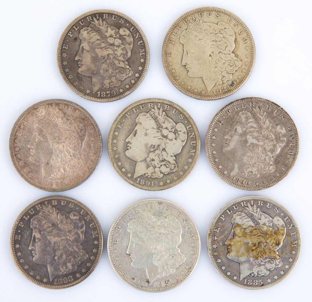 8 US SILVER 1879-1921 MORGAN DOLLARS (1 of 3)