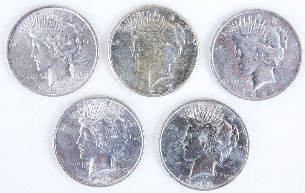 5 US 1923 SILVER PEACE DOLLARS (1 of 3)