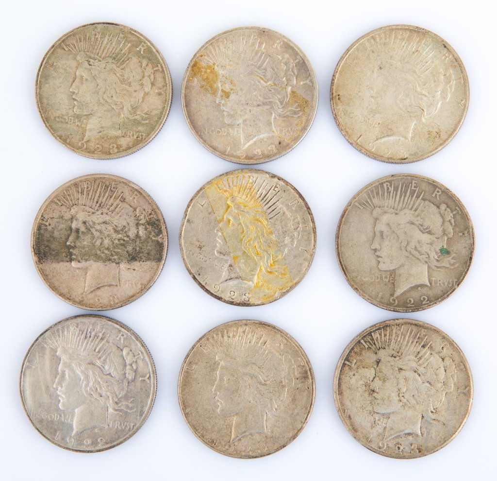 9 US SILVER 1922-1923 PEACE DOLLARS (1 of 3)