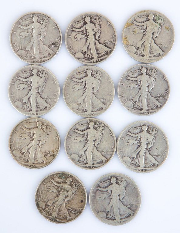 11 US 1936-1942 SILVER WALKING LIBERTY 50C HALVES (1 of 3)
