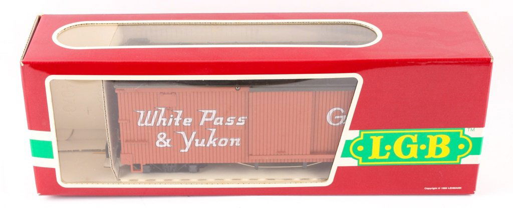 LGB TRAINS 4167 WHITE PASS & YUKON BOXCAR: LGB TRAINS 4167 WHITE PASS & YUKON BOXCAR Includes original box. Shipping / Pickup: We Can Ship This Item Lot Location: #1 - Manor's Gallery