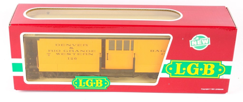 LGB TRAINS 3084 D&RGW BAGGAGE CAR: LGB TRAINS 3084 D&RGW BAGGAGE CAR Includes original box. Shipping / Pickup: We Can Ship This Item Lot Location: #1 - Manor's Gallery