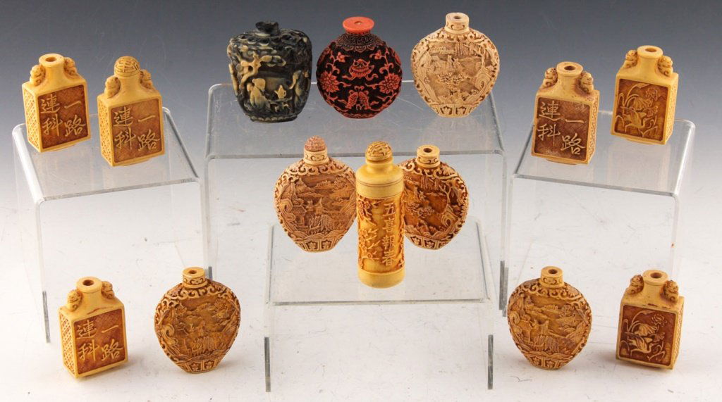 14 CHINESE CARVED COMPOSITE SNUFF BOTTLES (1 of 6)