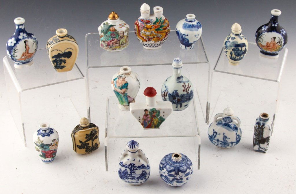 16 CHINESE PAINTED PORCELAIN SNUFF BOTTLES (1 of 7)