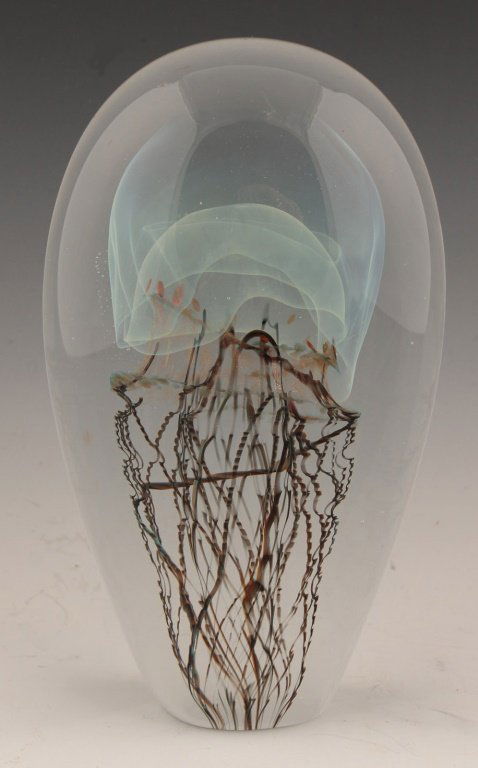 SIGNED RICHARD SATAVA JELLYFISH GLASS PAPERWEIGHT (1 of 3)