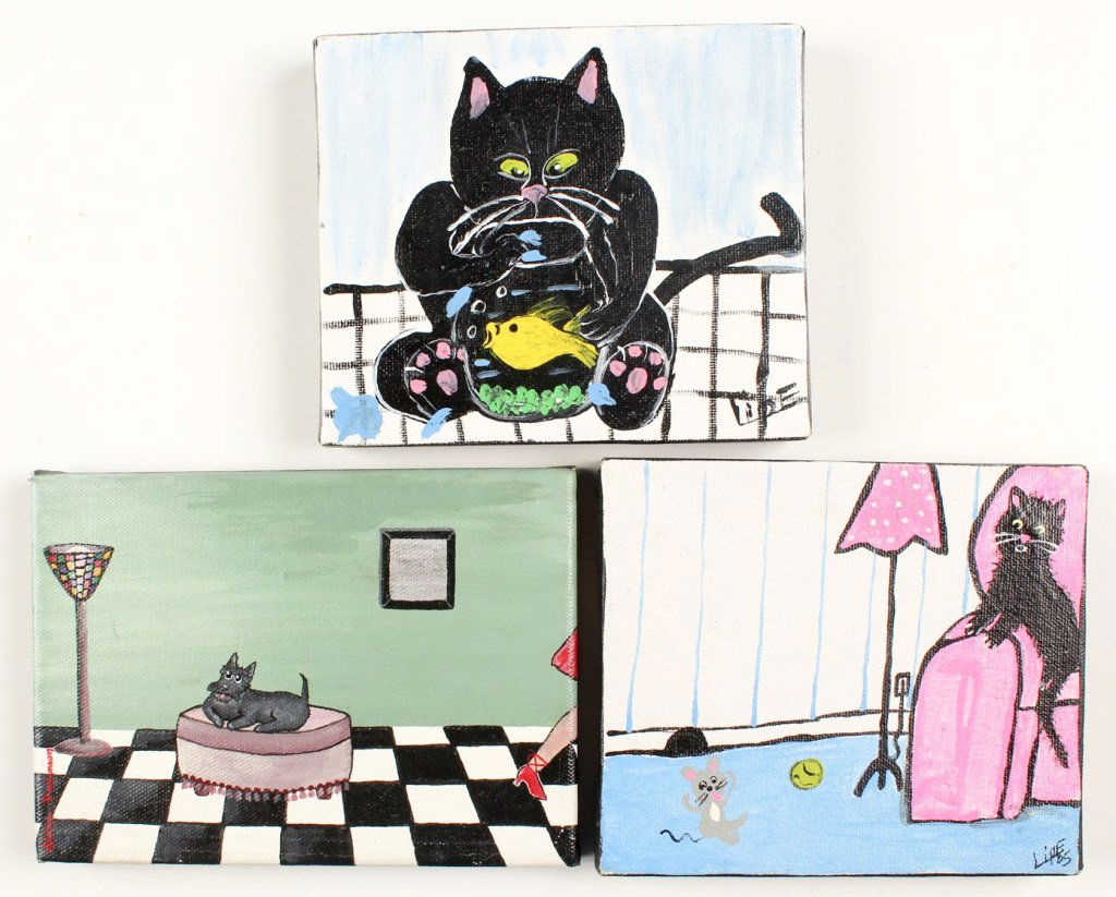 3 SIGNED ACYLIC ON CANVAS CATS AND DOG (1 of 9)