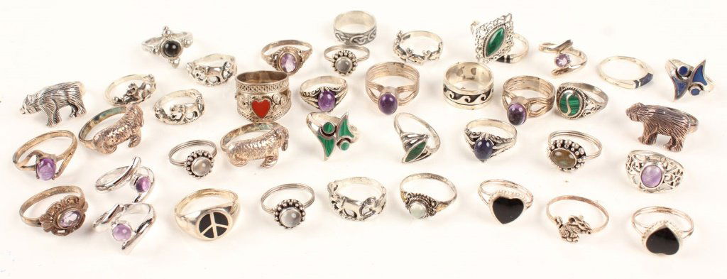 40 STERLING SILVER RINGS MALACHITE AND MORE (1 of 3)