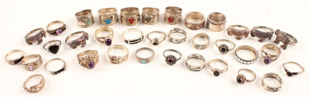 32 STERLING SILVER RINGS TURQUOISE AND MORE (1 of 4)