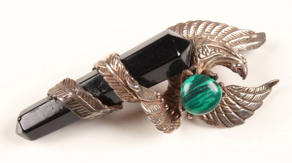 STERLING SILVER EAGLE PENDANT W/MALACHITE & ONYX (1 of 2)