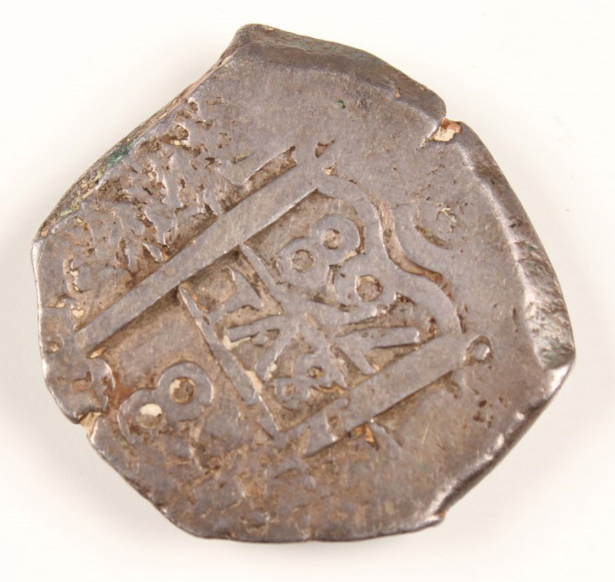 1758 POTOSI MINT SPANISH COB PILLAR TYPE 8 REALES: 1758 POTOSI MINT SPANISH COB PILLAR TYPE 8 REALES 1758 Silver Spanish Cob 8 reales coin with the "Pillar Type" obverse. Minted in Potosi, Bolivia. 32 mm. Weight: 26.1 grams Shipping / Pickup: We Can S