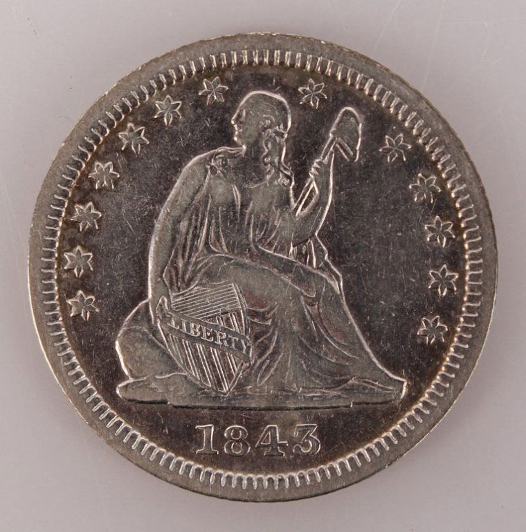 1843 SEATED LIBERTY QUARTER DOLLAR TYPE COIN (1 of 2)
