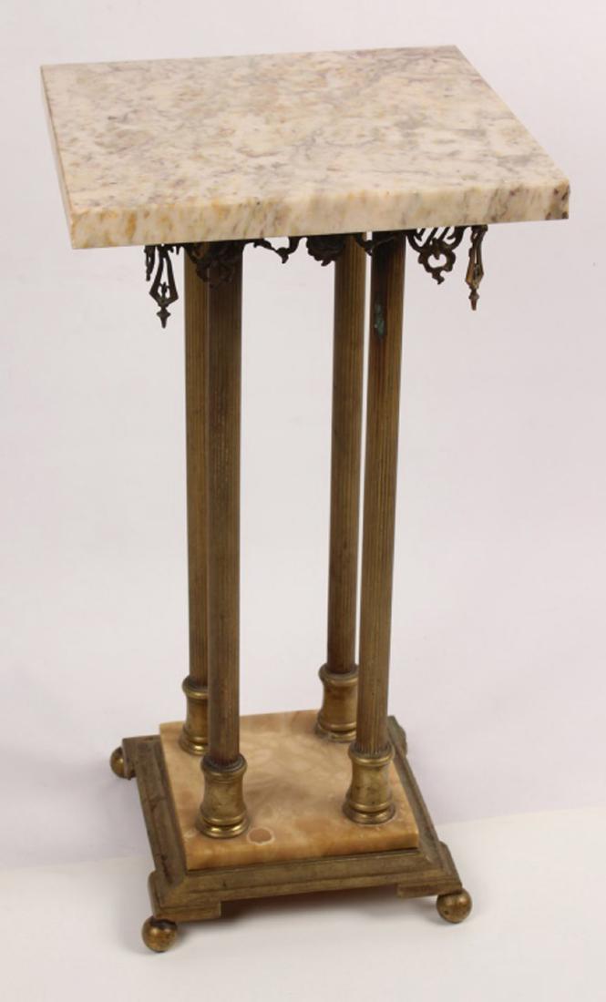 BRASS MARBLE TOP PEDESTAL PLANT STAND (1 of 3)