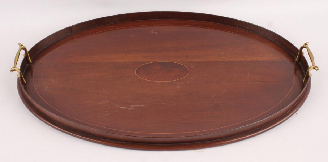 ENGLISH MAHOGANY HANDLED OVAL SERVING TRAY (1 of 3)