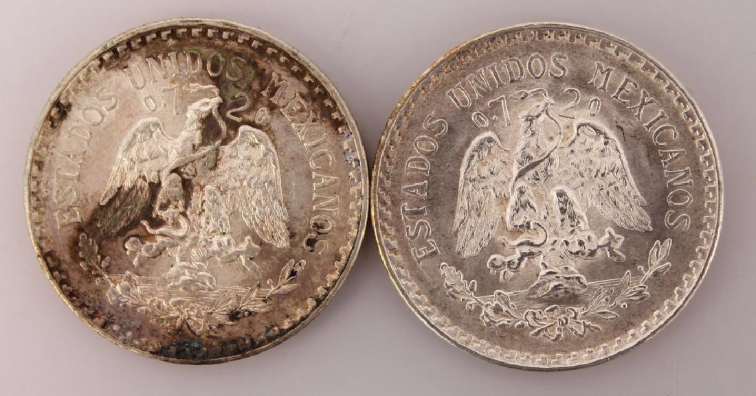 TWO 1945 UN PESO MEXICAN .720 SILVER COINS (1 of 2)