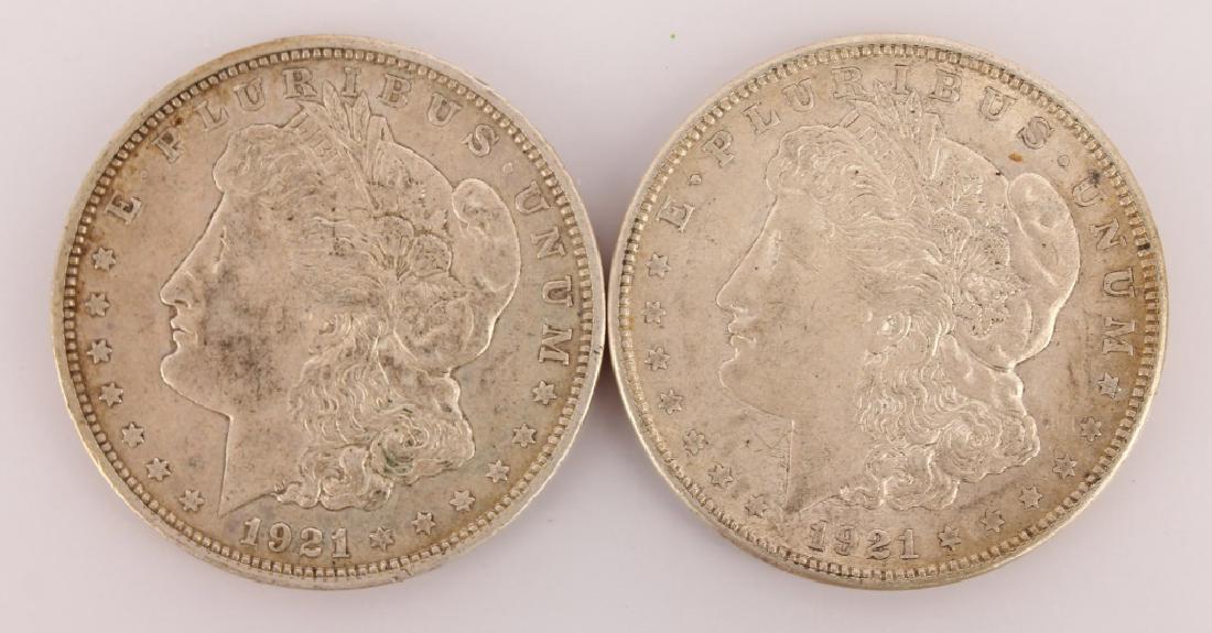 2 MORGAN SILVER ONE DOLLAR COINS 1921 DENVER MINT (1 of 2)