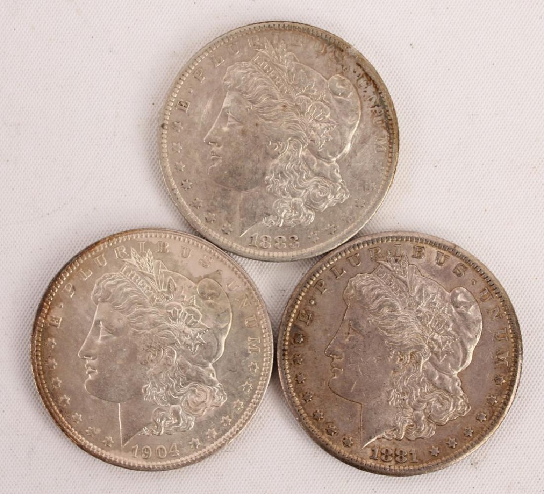 3 MORGAN SILVER ONE DOLLAR COINS HIGHER GRADE (1 of 2)