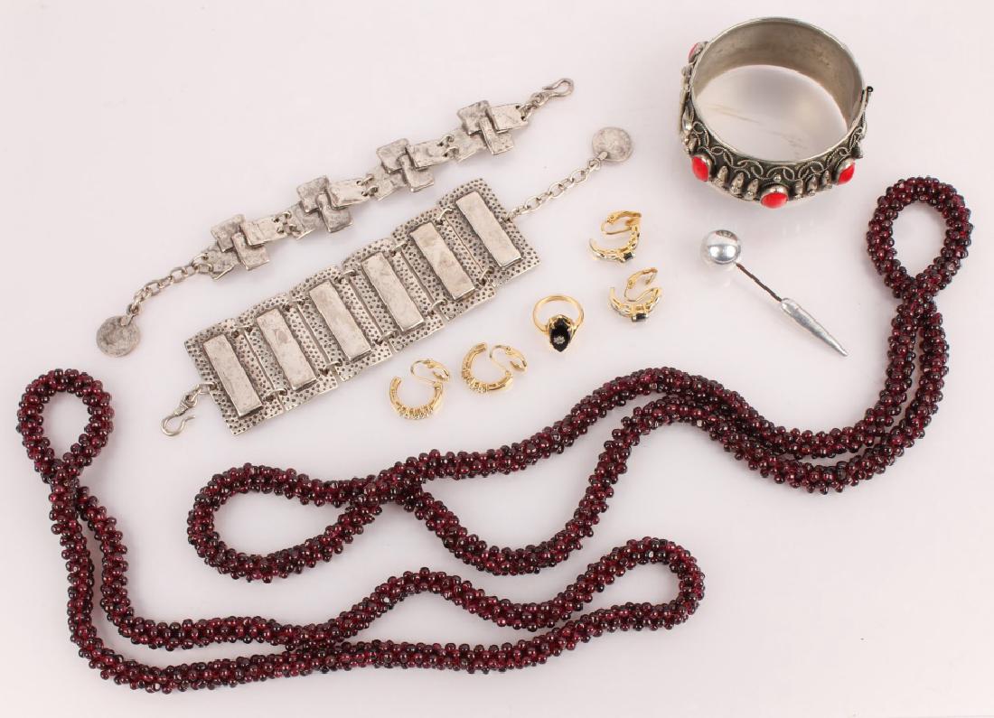 LADIES COSTUME JEWELRY--EARRINGS NECKLACES & MORE: LADIES COSTUME JEWELRY--EARRINGS NECKLACES & MORE Includes: beaded necklace, silver tone cuff bracelets, gold plated earrings and ring. Shipping / Pickup: We Can Ship This Item