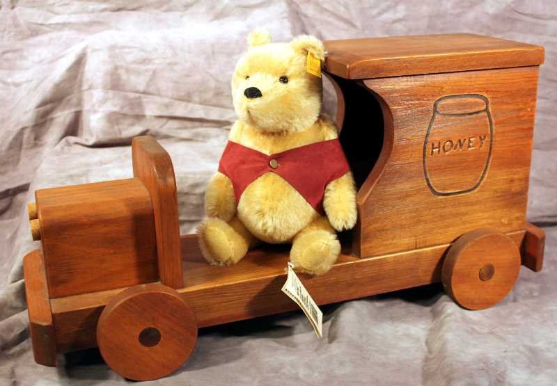 Steiff Bear: Steiff Bear "Winnie the Pooh" and Hand Crafted Honey Mobile, No. 651735, 25cm bear, Honey Mobile measures 11"x23.5"