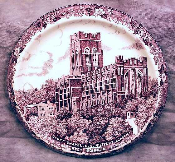 China/Glassware: Staffordshire ware Purple "West Point" Military Academy Trivet. Measures 6.5" dia.