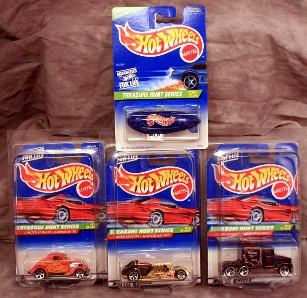 Collectibles: Special Series Hot Wheels Collector Car - Treasure Hunt Series 4 of 12 Kenworth T600A, Blimp 96, Salt flat Racer 97', 3 Window '34--Rare models!