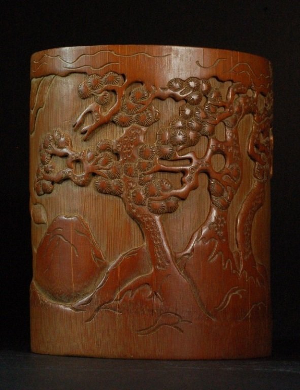 Carved Bamboo Pen Holder: Size: 6*5.25"