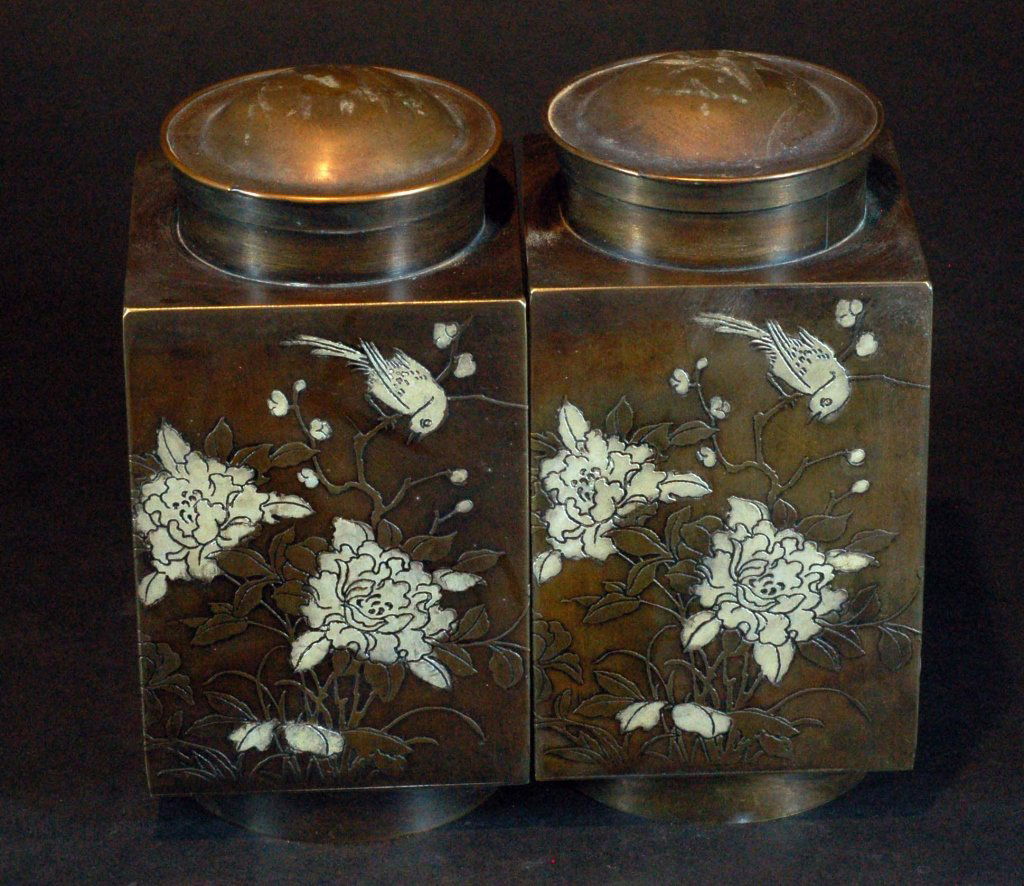 Pair of Old Silvered Copper Tea Caddies (1 of 1)