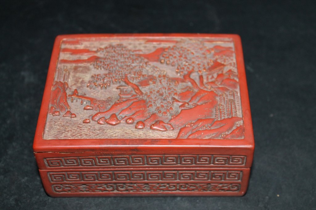 Carved Cinnabar Lidded Box (1 of 3)