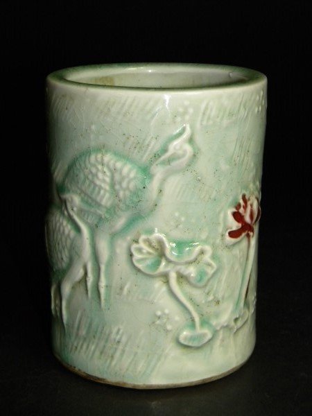 Celadon Glazed Pen Holder (1 of 2)