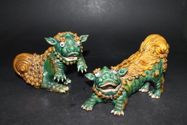 Pair of Glazed Fu Lions Late Qing (1 of 1)