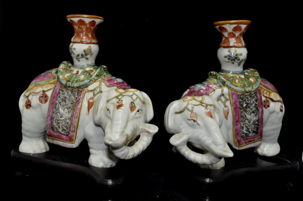 Pair Chinese Famille Rose Joss Stick Holders (1 of 5)