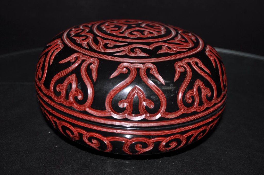 Chinese Carved Red Lacquer Covered Box (1 of 3)