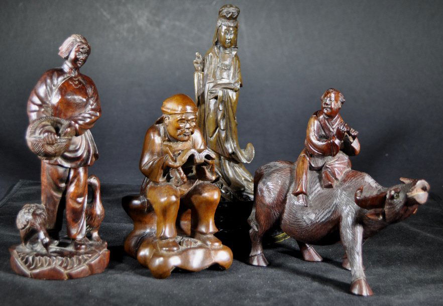 Four Chinese Carved Rosewood Figures (1 of 5)