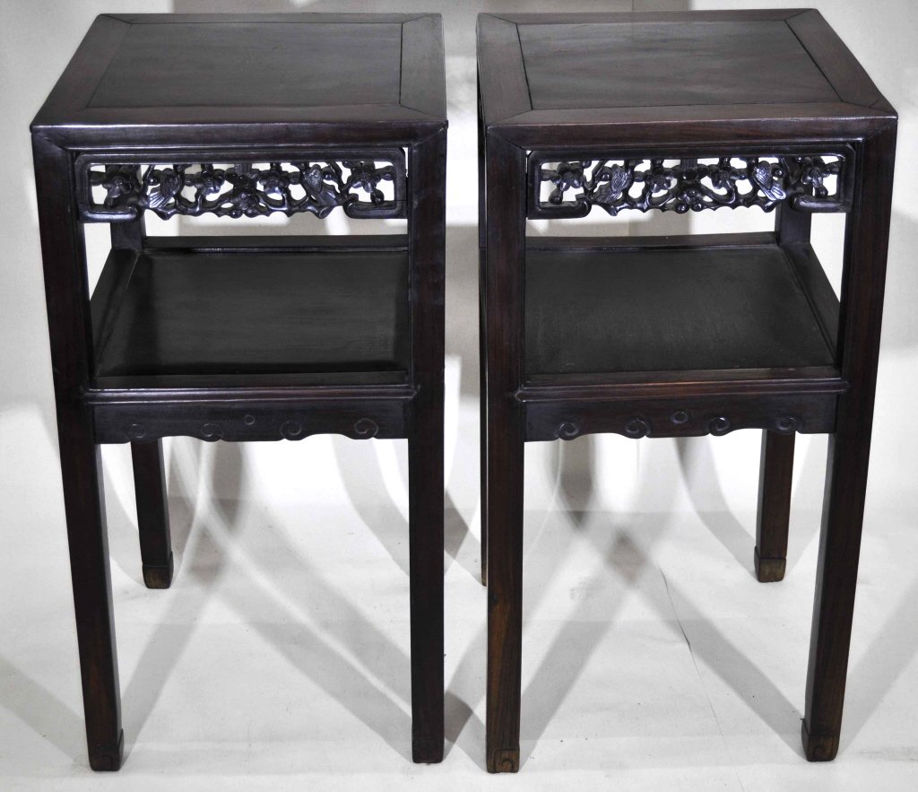 Pair of Chinese Carved Rosewood Occasional Tables (1 of 4)