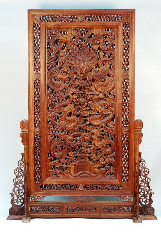 Large Chinese Carved Huali Wood Screen (1 of 3)