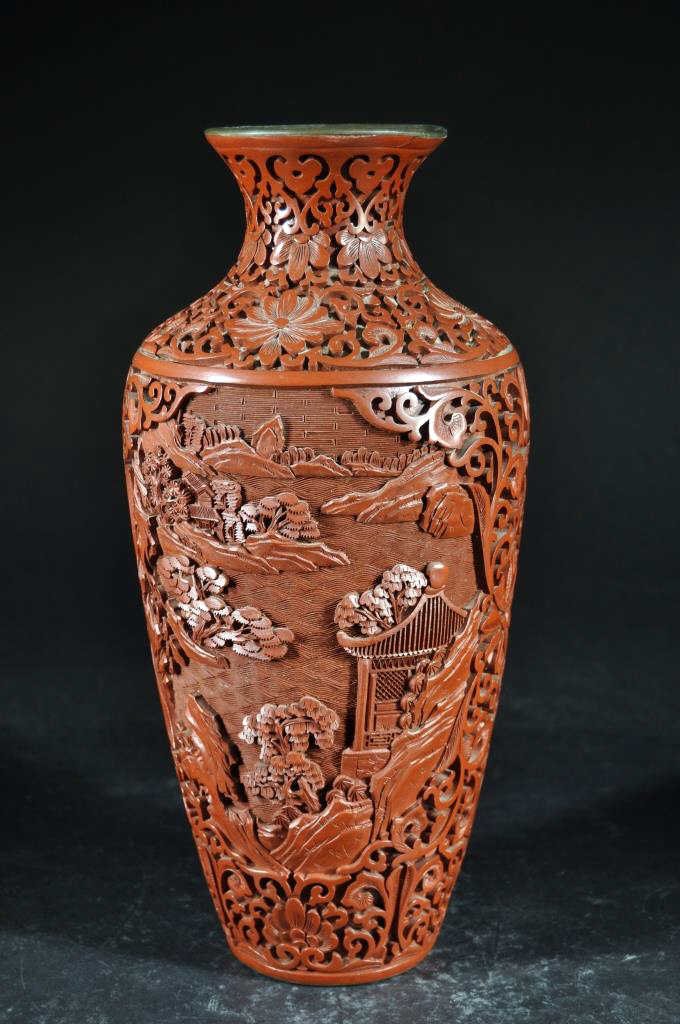 Chinese Carved Red Lacquer Vase (1 of 2)