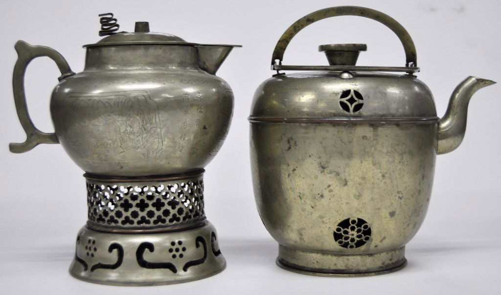Two Chinese Pewter Tea Pots (1 of 2)