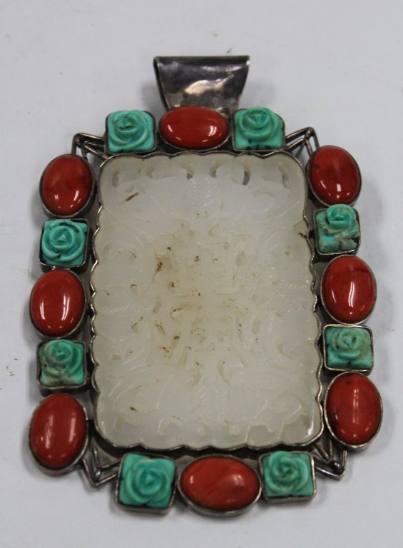 Jade Pendant set in Silver Adorned Frame (1 of 1)