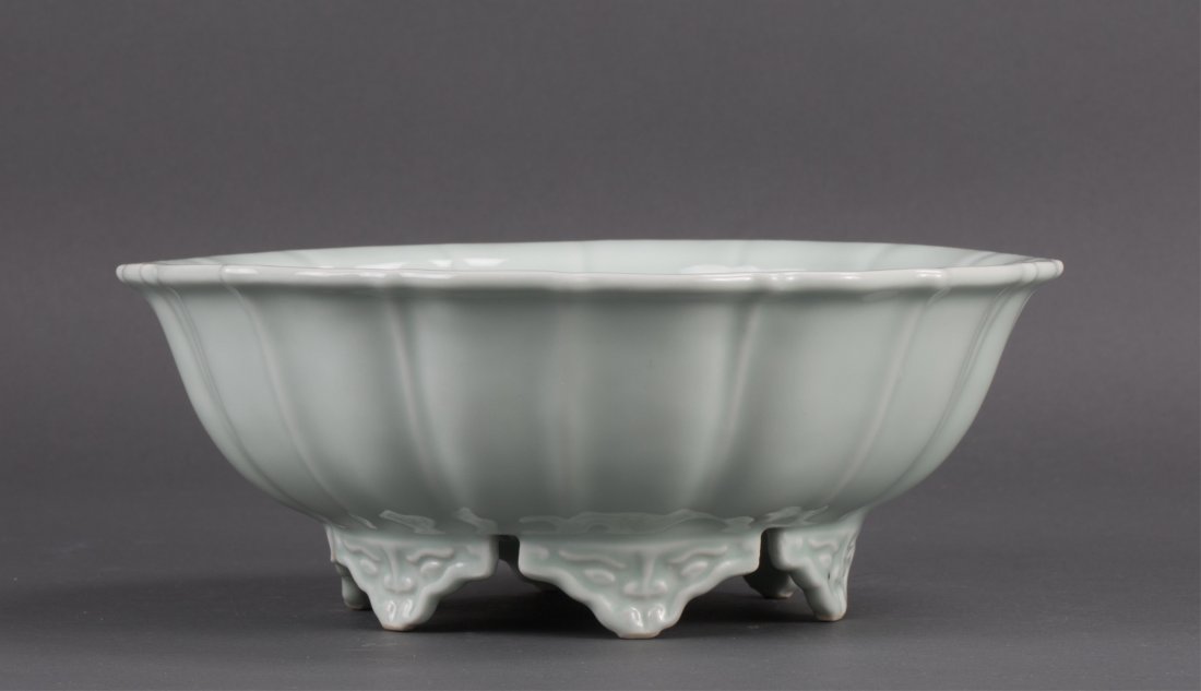 CHINESE CELADON WATER LILY PORCELAIN PLANTER: 19th century, celadon color; 9 in. diameter