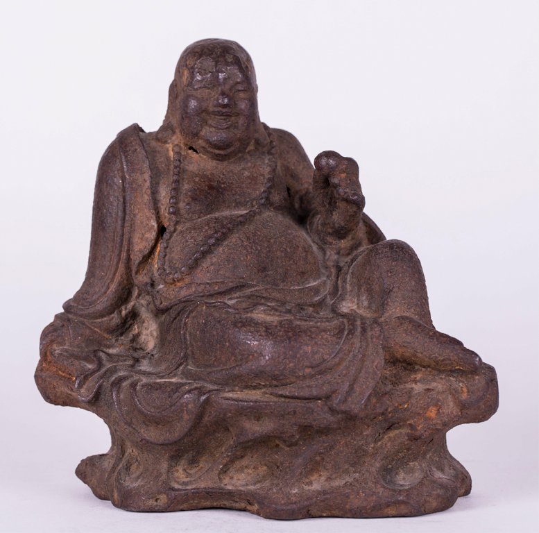 CHINESE IRON LAUGHING BUDDHA - MING: 16th century; 6 3/4 in. h, 7 in. w