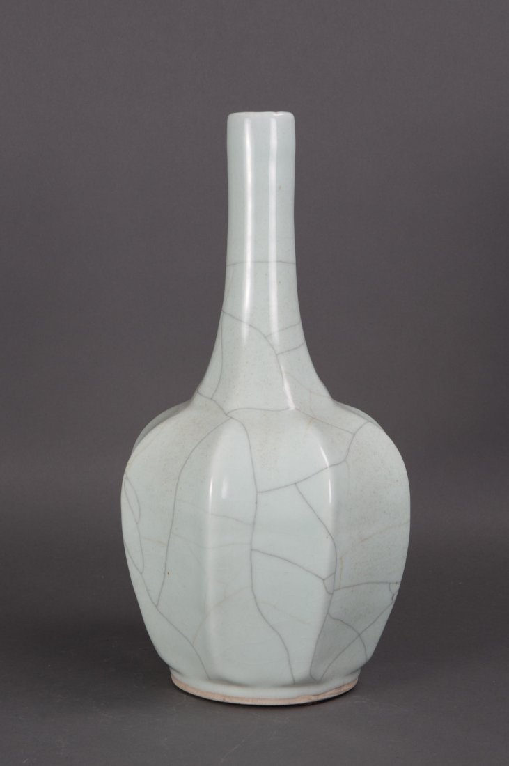 CHINESE CRACKLE GLAZED LONG NECK VASE: 19th/20th century; 17 in. h by 9 in. w