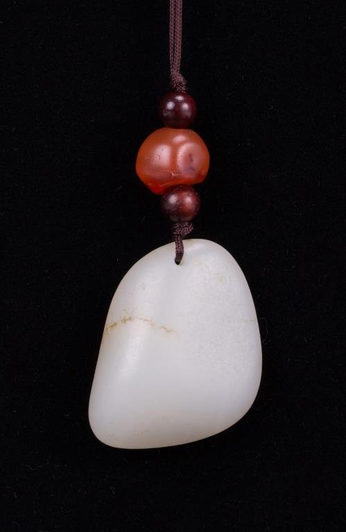 CHINESE WHITE JADE TOGGLE: Qing dynasty; 1 by 1 3/8 in.