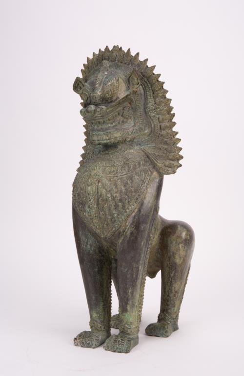 CHINESE BRONZE TOMB GUARD BEAST: 16th century; 16 in. h