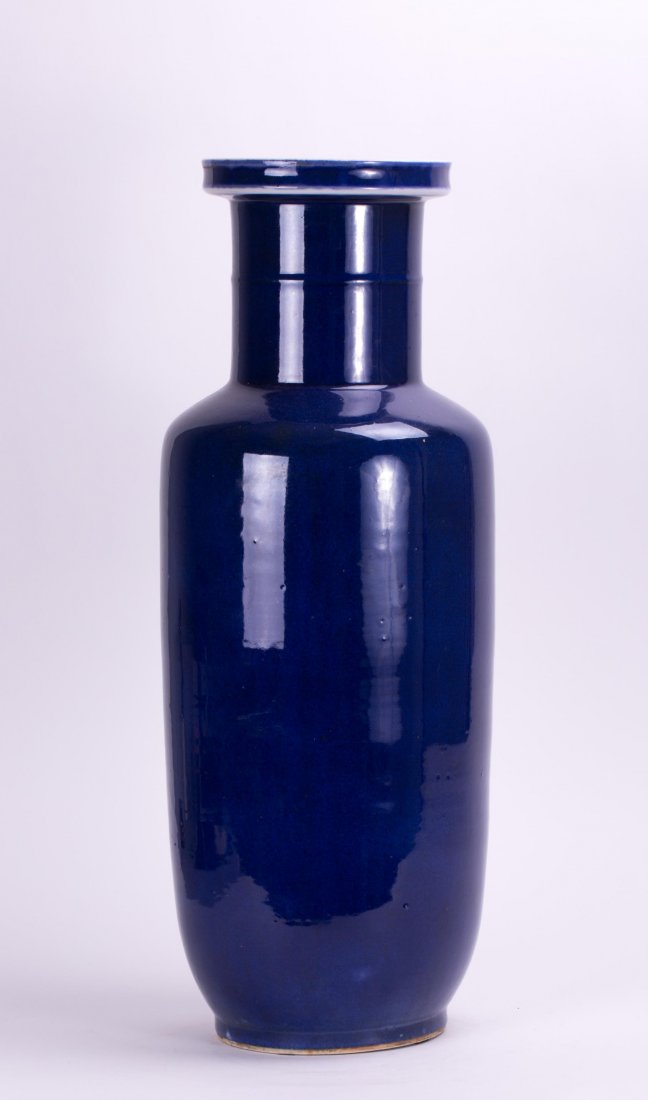 CHINESE BLUE MONOCHROME PORCELAIN ROULEAT VASE: 19th century; 24 in. h by 9 in. w